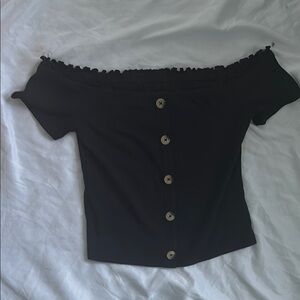 Off-Shoulder Black Buttoned Top